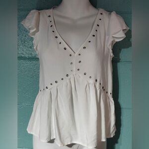 NWOT Aeropostale White Studded V-Neck Blouse